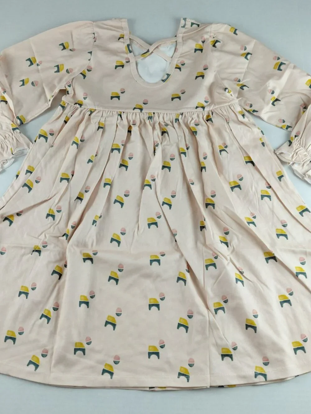 The Sunday Collective Long Sleeve A-Line Dress Girls 10Y Pale Rose Tan Pockets
